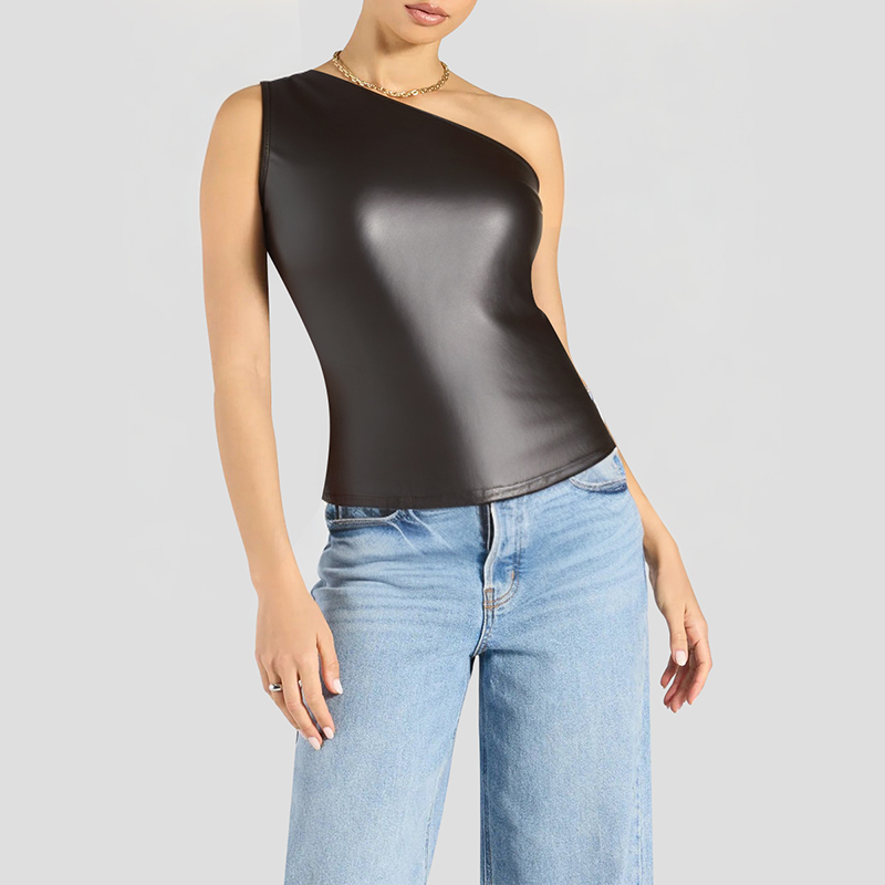 one-shoulder-oblique-collar-zipper-short-sleeved-top